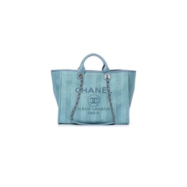 CHANEL Woven Straw Raffia Striped Medium Deauville Tote