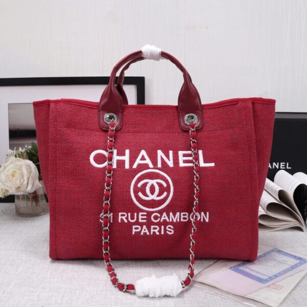 CHANEL Woven Straw Raffia Striped Medium Deauville Tote - Image 2