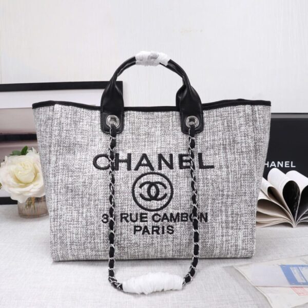 CHANEL Woven Straw Raffia Striped Medium Deauville Tote - Image 2