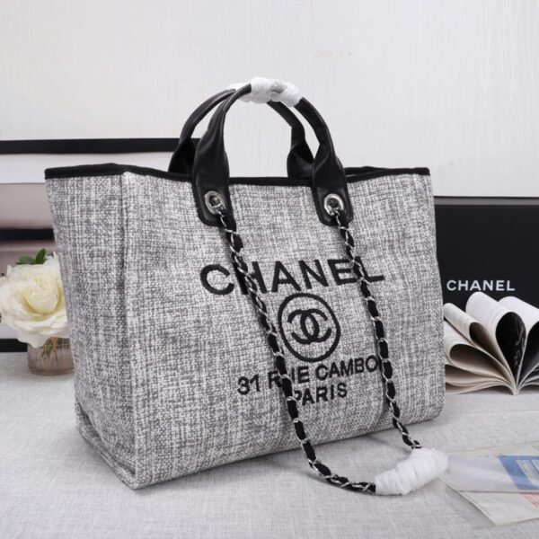 CHANEL Woven Straw Raffia Striped Medium Deauville Tote - Image 3