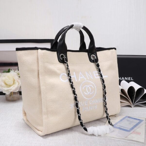 CHANEL Woven Straw Raffia Striped Medium Deauville Tote - Image 3