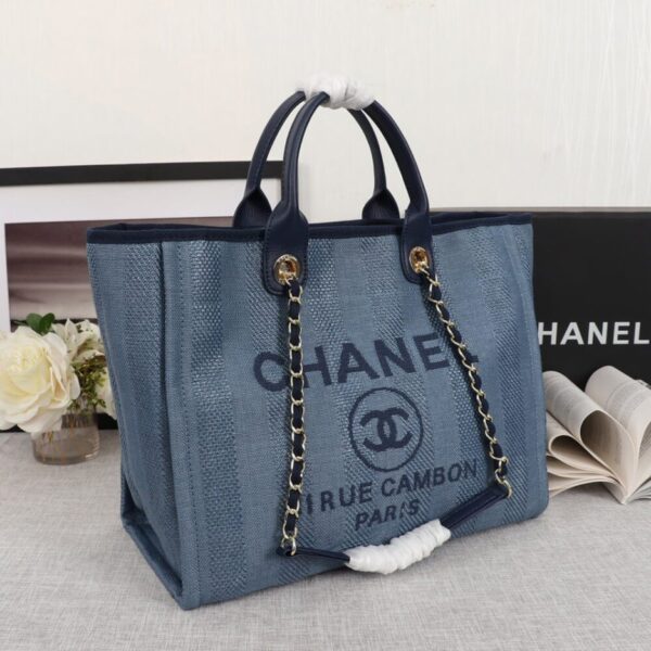 CHANEL Woven Straw Raffia Striped Medium Deauville Tote - Image 3