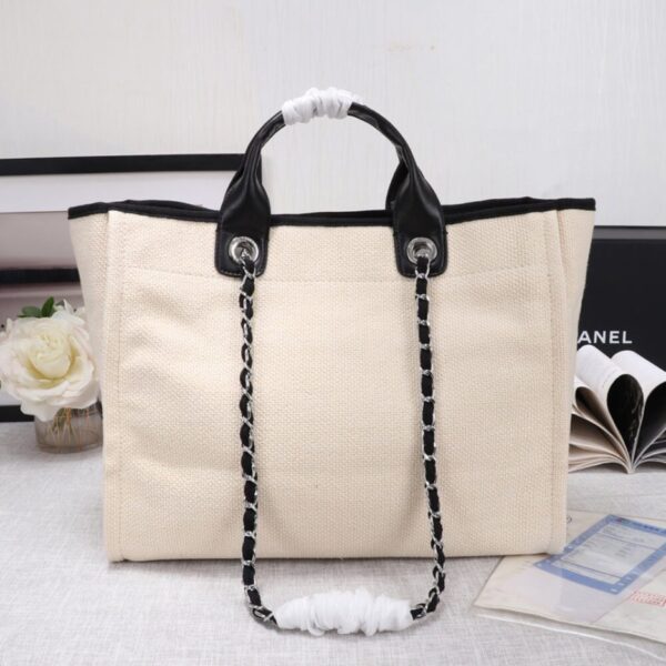 CHANEL Woven Straw Raffia Striped Medium Deauville Tote - Image 4