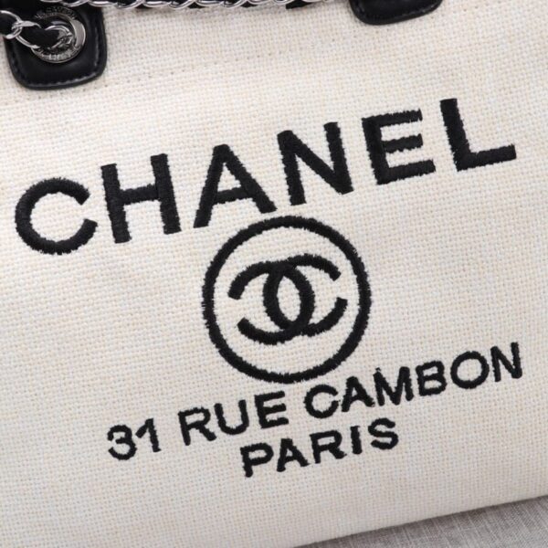 CHANEL Woven Straw Raffia Striped Medium Deauville Tote - Image 4