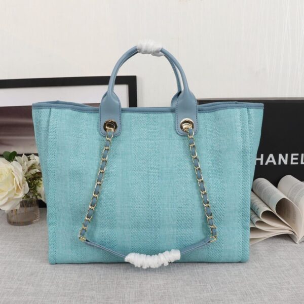CHANEL Woven Straw Raffia Striped Medium Deauville Tote - Image 4