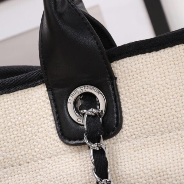 CHANEL Woven Straw Raffia Striped Medium Deauville Tote - Image 6