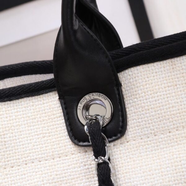 CHANEL Woven Straw Raffia Striped Medium Deauville Tote - Image 6