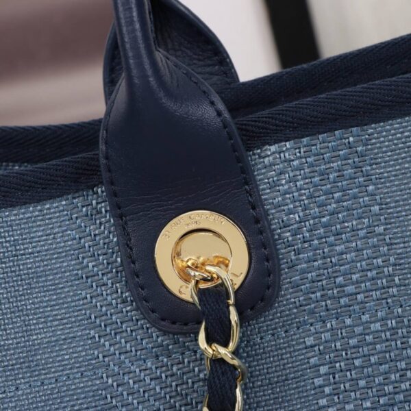 CHANEL Woven Straw Raffia Striped Medium Deauville Tote - Image 6